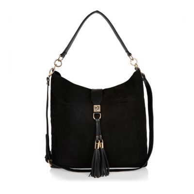 Black tassel oversized slouchy handbag